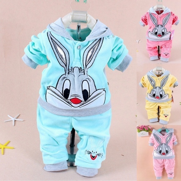 Baby Set Cartoon Rabbit Velvet Set Twinset Long Sl - Picture 1 of 4